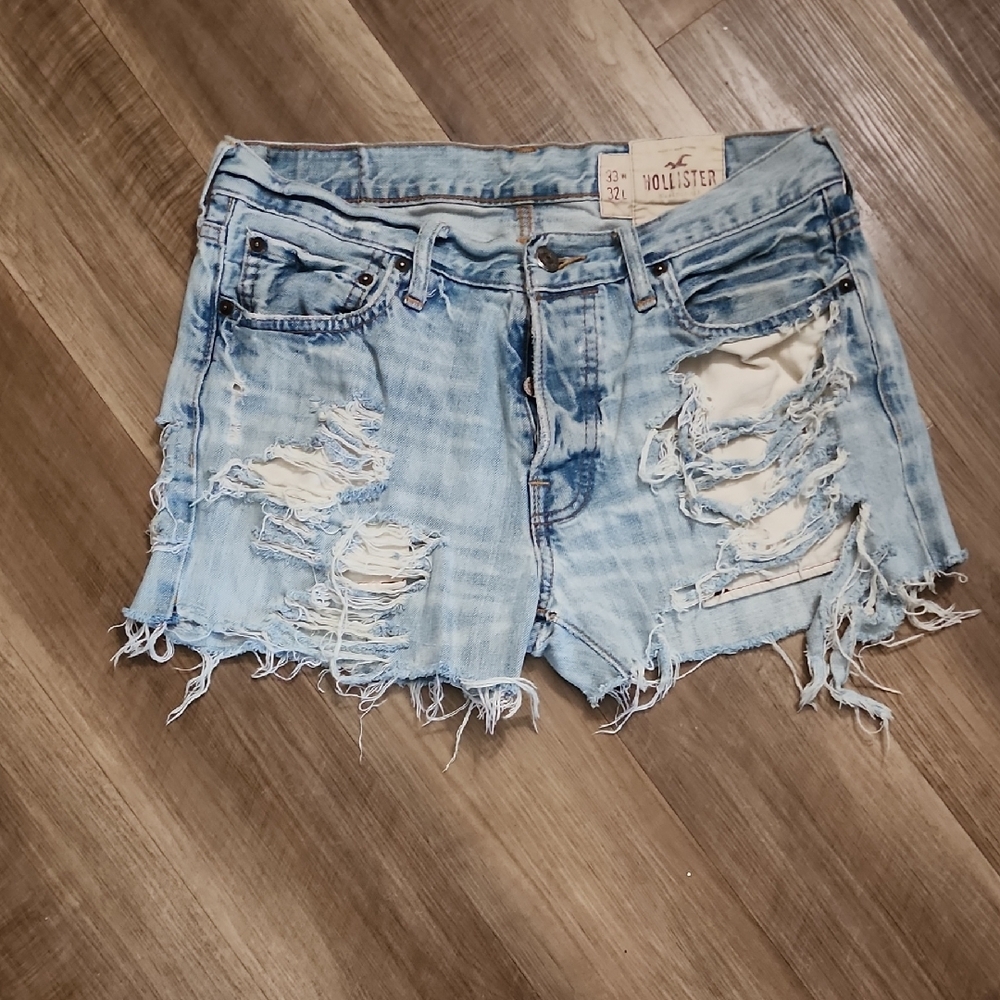 Hollister Light Blue Ripped Denim Shorts